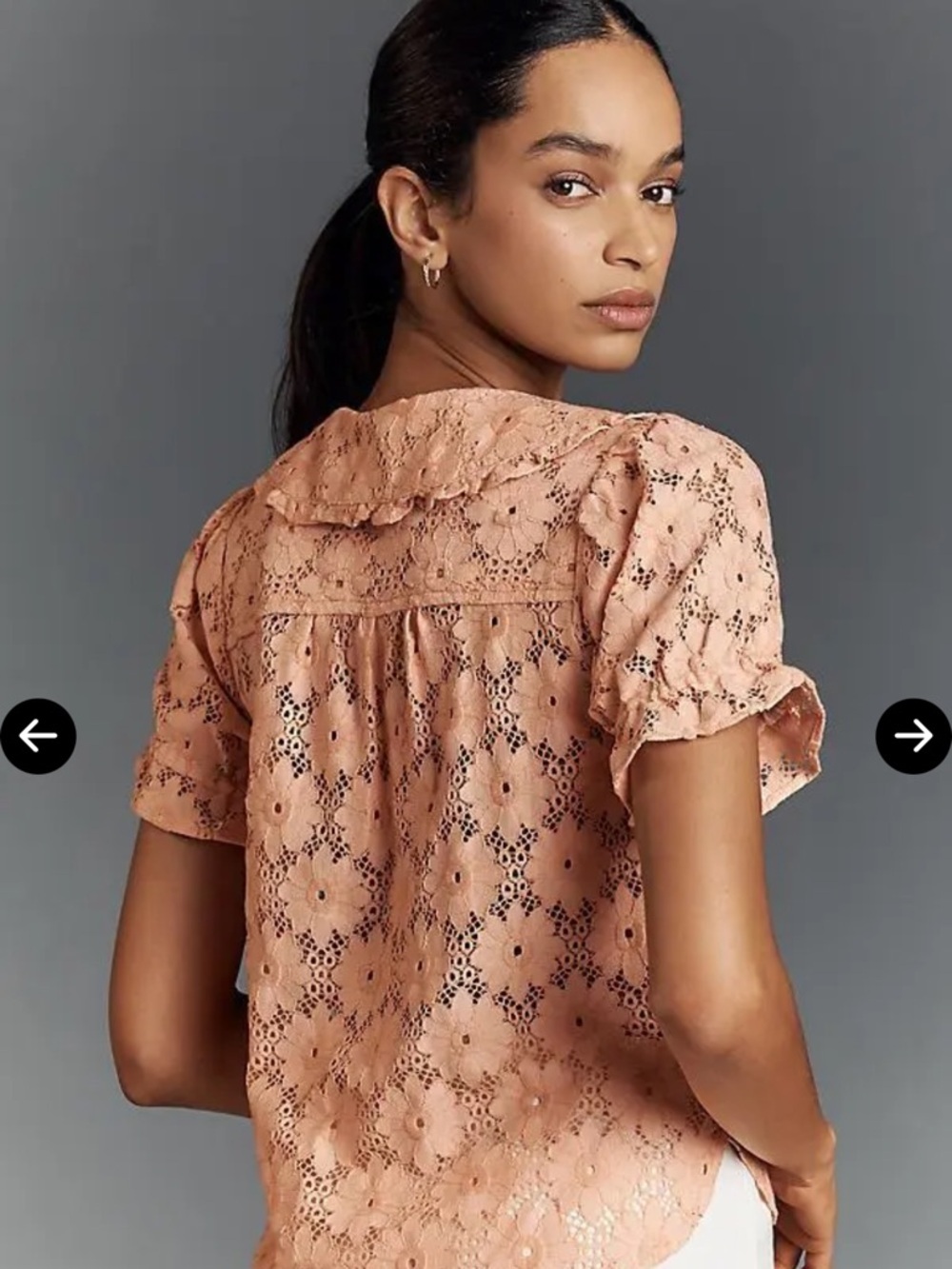 Pilcro Peach Eyelet Button-Front Blouse - Picture 3 of 6